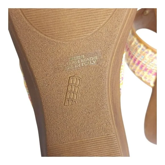 Italian Shoemakers Wedge Sandals Womens Size 7.5 Multi-Color Strap &amp; Gold Ring D