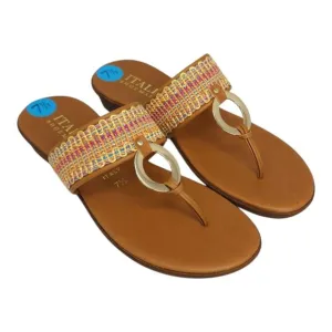 Italian Shoemakers Wedge Sandals Womens Size 7.5 Multi-Color Strap &amp; Gold Ring D