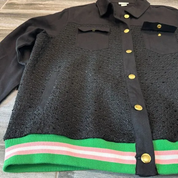 Ivy Storehouse Tweed Denim Black Jacket AKA Varsity Vintage Bomber Casual Style