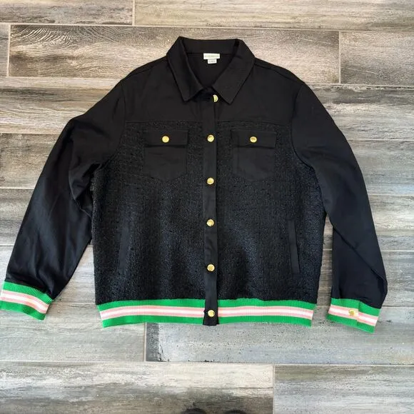 Ivy Storehouse Tweed Denim Black Jacket AKA Varsity Vintage Bomber Casual Style
