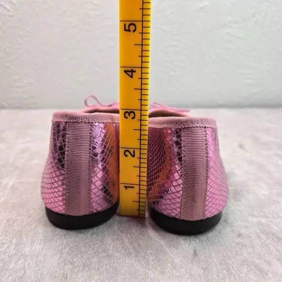 J. Crew Ballet Flats Size 7.5 Metallic Pink Leather Dressy Bow Ballerina Shoes