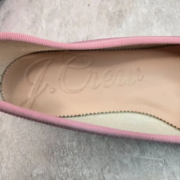 J. Crew Ballet Flats Size 7.5 Metallic Pink Leather Dressy Bow Ballerina Shoes