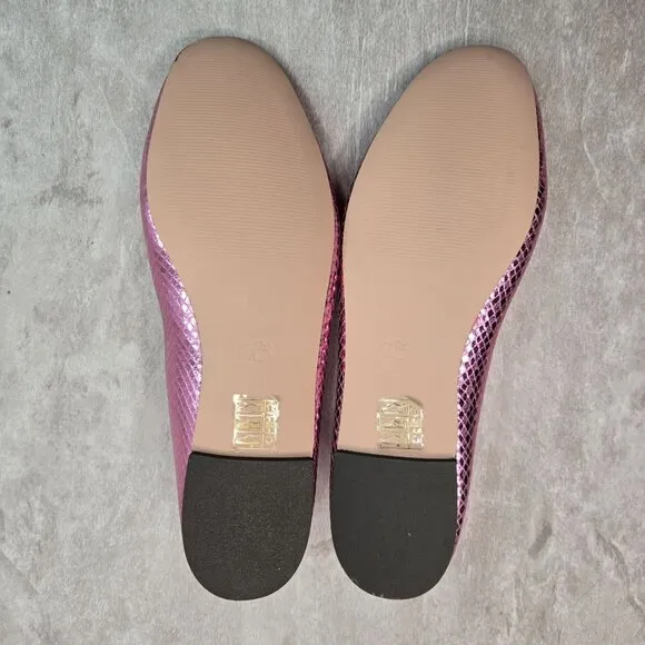 J. Crew Ballet Flats Size 7.5 Metallic Pink Leather Dressy Bow Ballerina Shoes