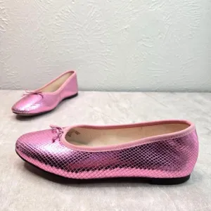 J. Crew Ballet Flats Size 7.5 Metallic Pink Leather Dressy Bow Ballerina Shoes