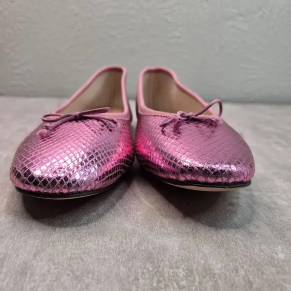 J. Crew Ballet Flats Size 7.5 Metallic Pink Leather Dressy Bow Ballerina Shoes