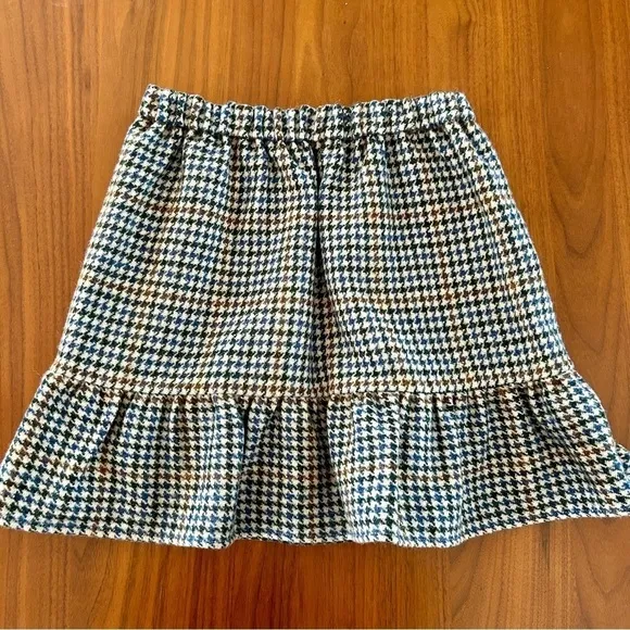 J. Crew Blue &amp; Brown Houndstooth Wool Skirt, High Waist Peplum, Size 4