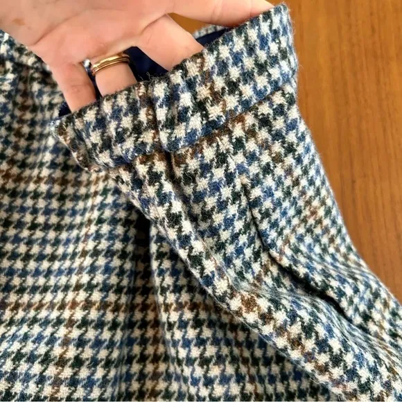 J. Crew Blue &amp; Brown Houndstooth Wool Skirt, High Waist Peplum, Size 4