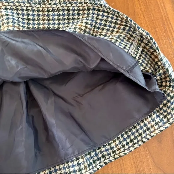 J. Crew Blue &amp; Brown Houndstooth Wool Skirt, High Waist Peplum, Size 4