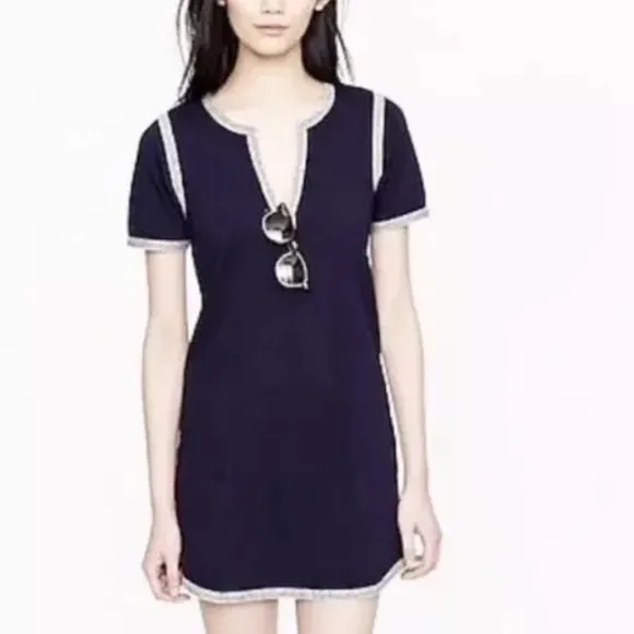 J. Crew Contrast Short Sleeve Stretch Knit V-Neck Mini Preppy Pockets Dress XS