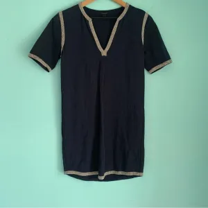 J. Crew Contrast Short Sleeve Stretch Knit V-Neck Mini Preppy Pockets Dress XS