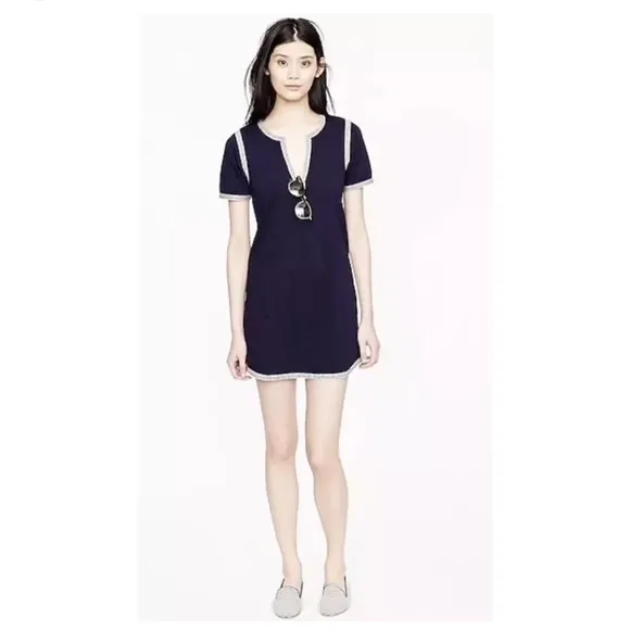 J. Crew Contrast Short Sleeve Stretch Knit V-Neck Mini Preppy Pockets Dress XS