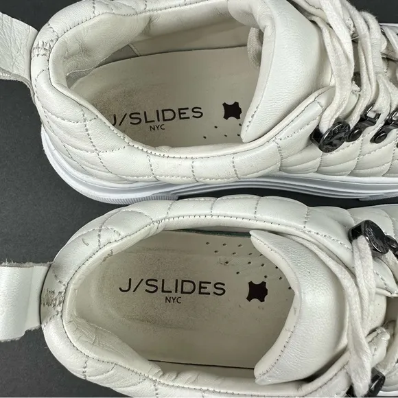 J Slides Aimee Platform Shoes 8 White Leather Lace Up Womens Sneakers