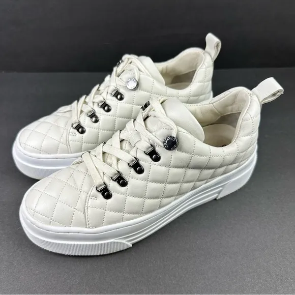 J Slides Aimee Platform Shoes 8 White Leather Lace Up Womens Sneakers