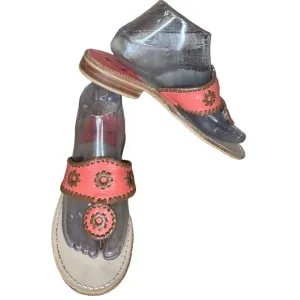 Jack Rogers Jacks Flat Sandal Thong Slide Sandals Coral Pink Woven Brown Size 8