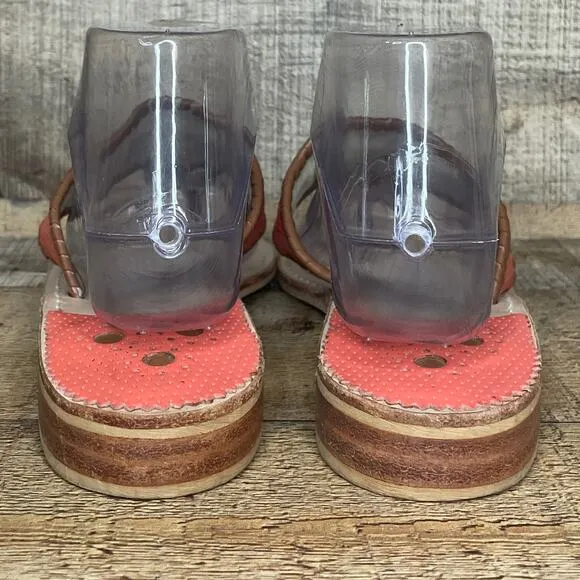 Jack Rogers Jacks Flat Sandal Thong Slide Sandals Coral Pink Woven Brown Size 8