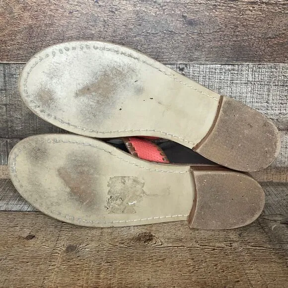 Jack Rogers Jacks Flat Sandal Thong Slide Sandals Coral Pink Woven Brown Size 8