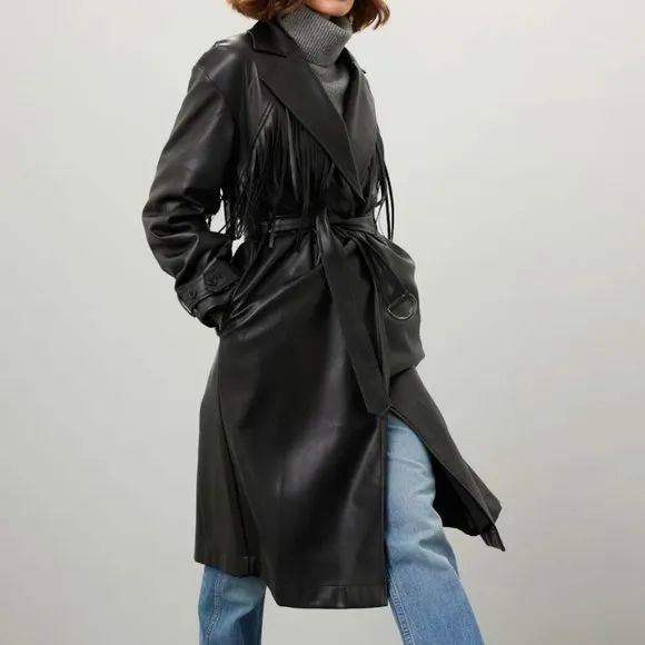 Jason Wu Collective Vegan Leather Tie-Waist Trench (Size S)