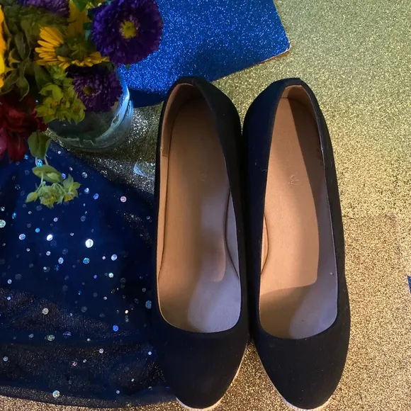 J.CREW BLACK CANVAS ESPADRILLE WEDGE HEEL Shoes EUC ELEGANT CLASSIC 7.5