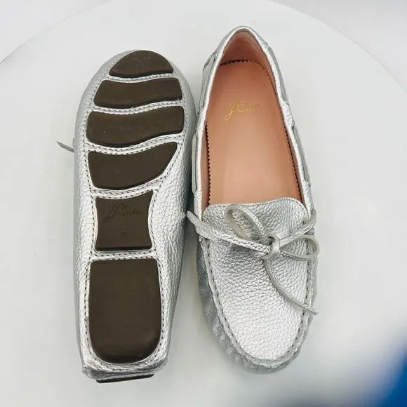 J.Crew Silver Loafers Metallic Effect Leather Slip On Shoes Size 7