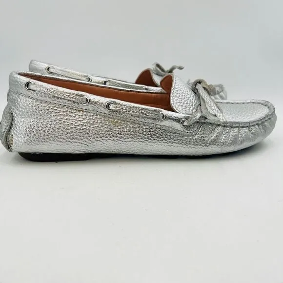 J.Crew Silver Loafers Metallic Effect Leather Slip On Shoes Size 7