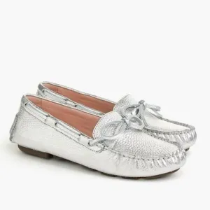 J.Crew Silver Loafers Metallic Effect Leather Slip On Shoes Size 7