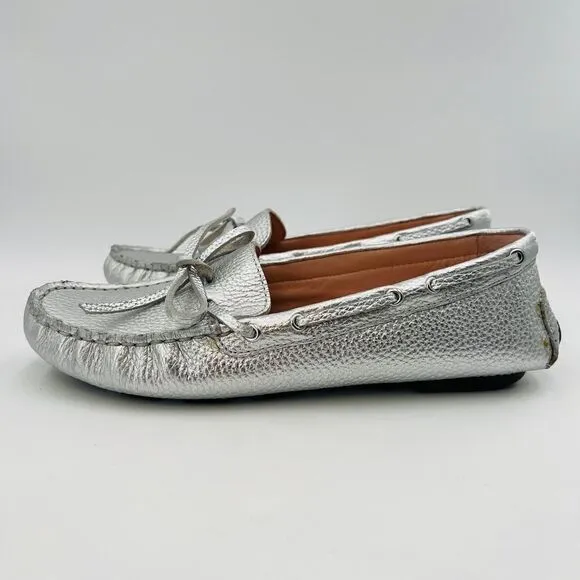 J.Crew Silver Loafers Metallic Effect Leather Slip On Shoes Size 7