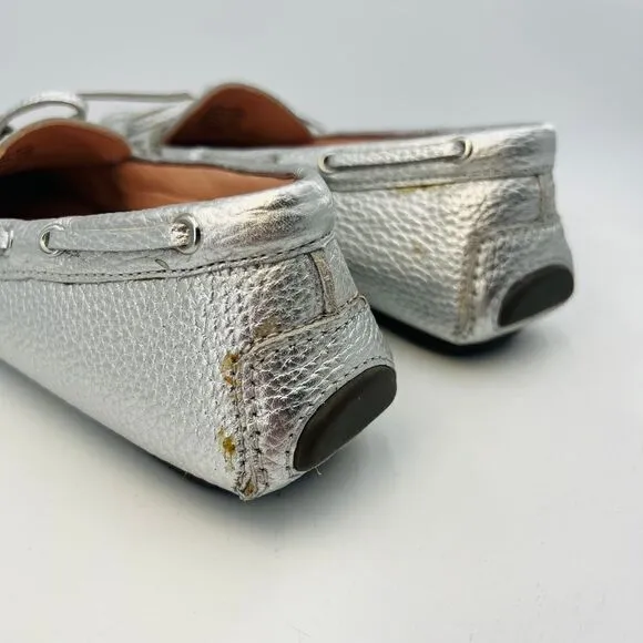 J.Crew Silver Loafers Metallic Effect Leather Slip On Shoes Size 7