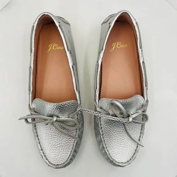 J.Crew Silver Loafers Metallic Effect Leather Slip On Shoes Size 7