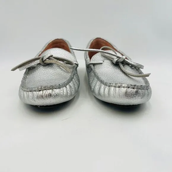J.Crew Silver Loafers Metallic Effect Leather Slip On Shoes Size 7
