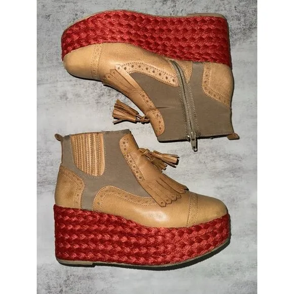 Jeffrey Campbell Brown Leather Upper Platform Shoes Size 8 38