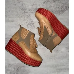 Jeffrey Campbell Brown Leather Upper Platform Shoes Size 8 38