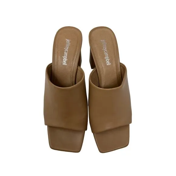 Jeffrey Campbell Caviar Platform Heel Slide Sandals Womens 7.5 Nude Tan Leather