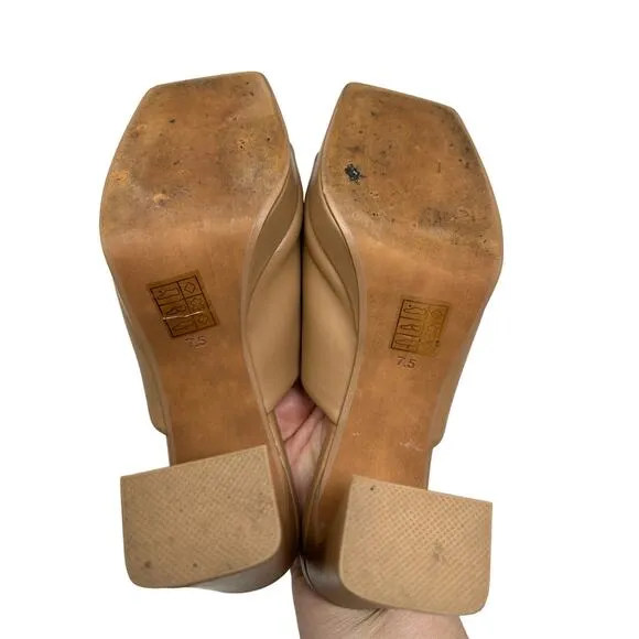 Jeffrey Campbell Caviar Platform Heel Slide Sandals Womens 7.5 Nude Tan Leather
