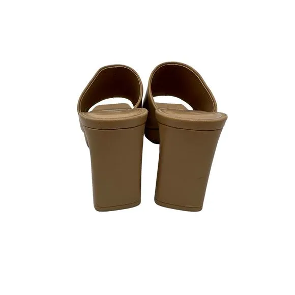 Jeffrey Campbell Caviar Platform Heel Slide Sandals Womens 7.5 Nude Tan Leather