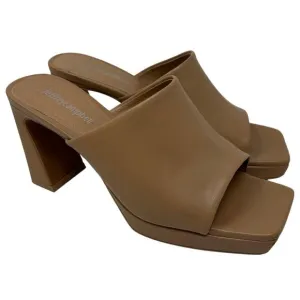 Jeffrey Campbell Caviar Platform Heel Slide Sandals Womens 7.5 Nude Tan Leather