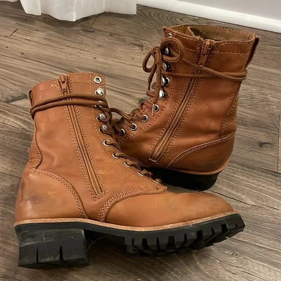Jeffrey Campbell Free People Lucca Tan Leather Lace Combat Moto Boots