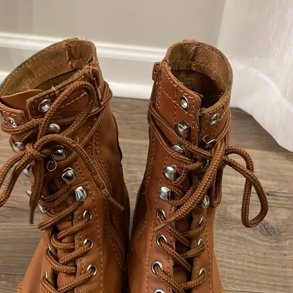 Jeffrey Campbell Free People Lucca Tan Leather Lace Combat Moto Boots