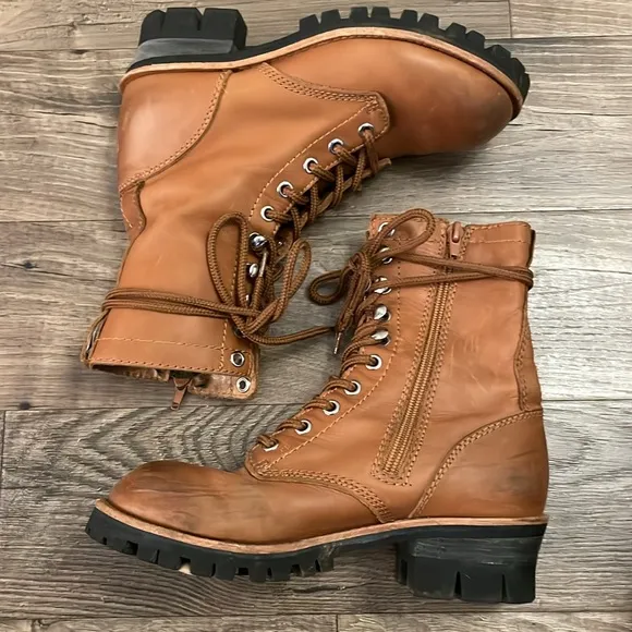 Jeffrey Campbell Free People Lucca Tan Leather Lace Combat Moto Boots