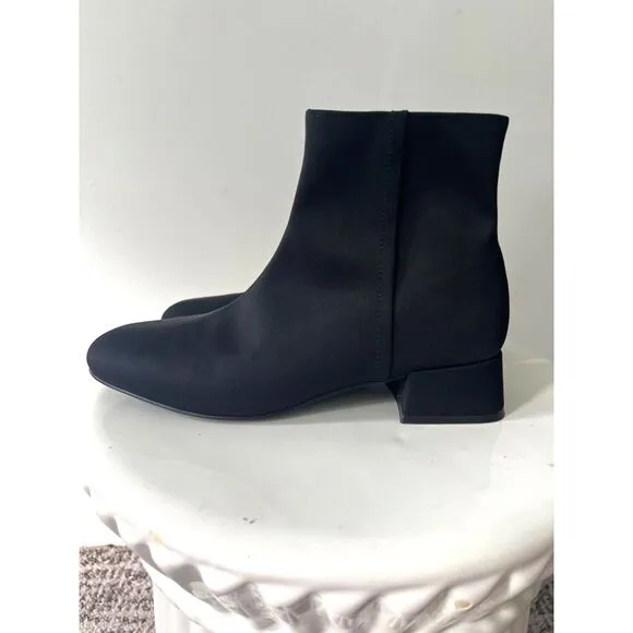 Jeffrey Campbell Katlyn‎ Black Neoprene Block Heel Zipper  Fashion Boots 8.5