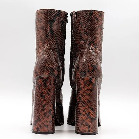 Jeffrey Campbell Women Mexique Snake Print Brown Leather Platform Boots size 10