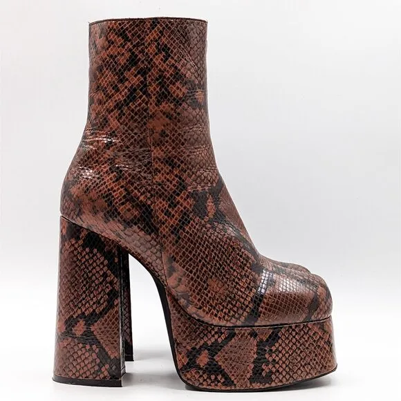 Jeffrey Campbell Women Mexique Snake Print Brown Leather Platform Boots size 10