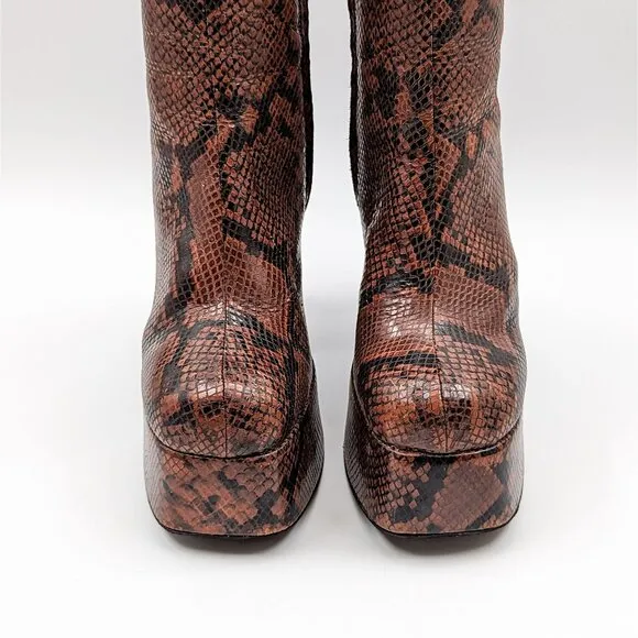 Jeffrey Campbell Women Mexique Snake Print Brown Leather Platform Boots size 10