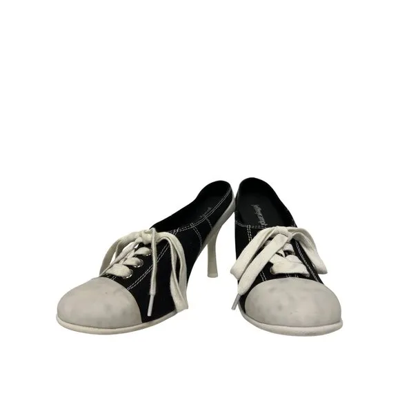 Jeffrey Campbell Women's Shoes Sneaker Heels Black White Slip On Mules 5.5