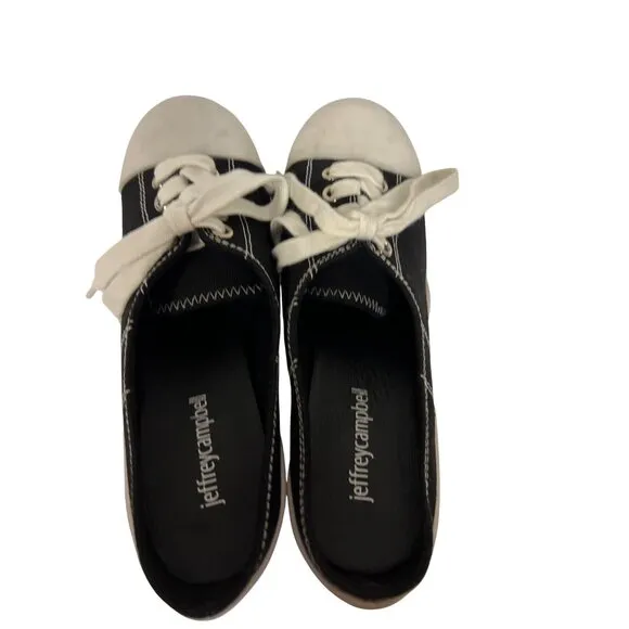 Jeffrey Campbell Women's Shoes Sneaker Heels Black White Slip On Mules 5.5
