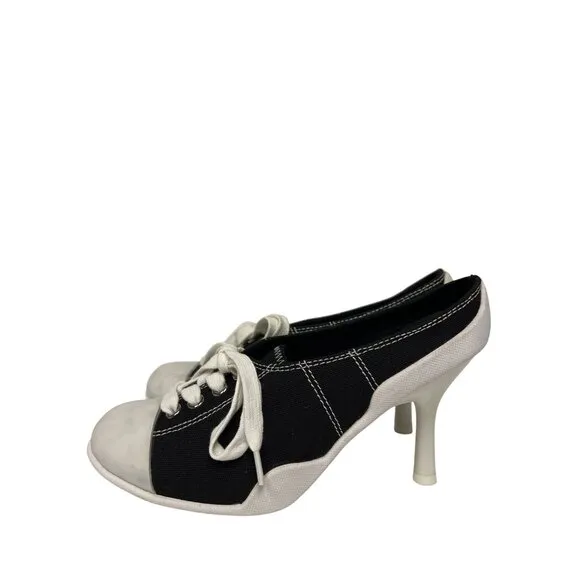 Jeffrey Campbell Women's Shoes Sneaker Heels Black White Slip On Mules 5.5
