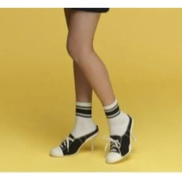 Jeffrey Campbell Women's Shoes Sneaker Heels Black White Slip On Mules 5.5