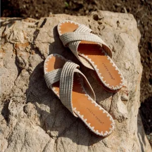Jenni Kayne Raffia Crossover Woven Sandals Size EU 40 in tan