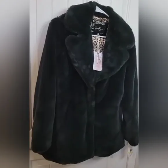 JESSICA SIMPSON DARK GREEN FAUX FUR COAT