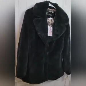 JESSICA SIMPSON DARK GREEN FAUX FUR COAT