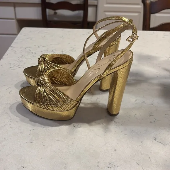 Jessica Simpson | gold “Immie” heels, sz 9